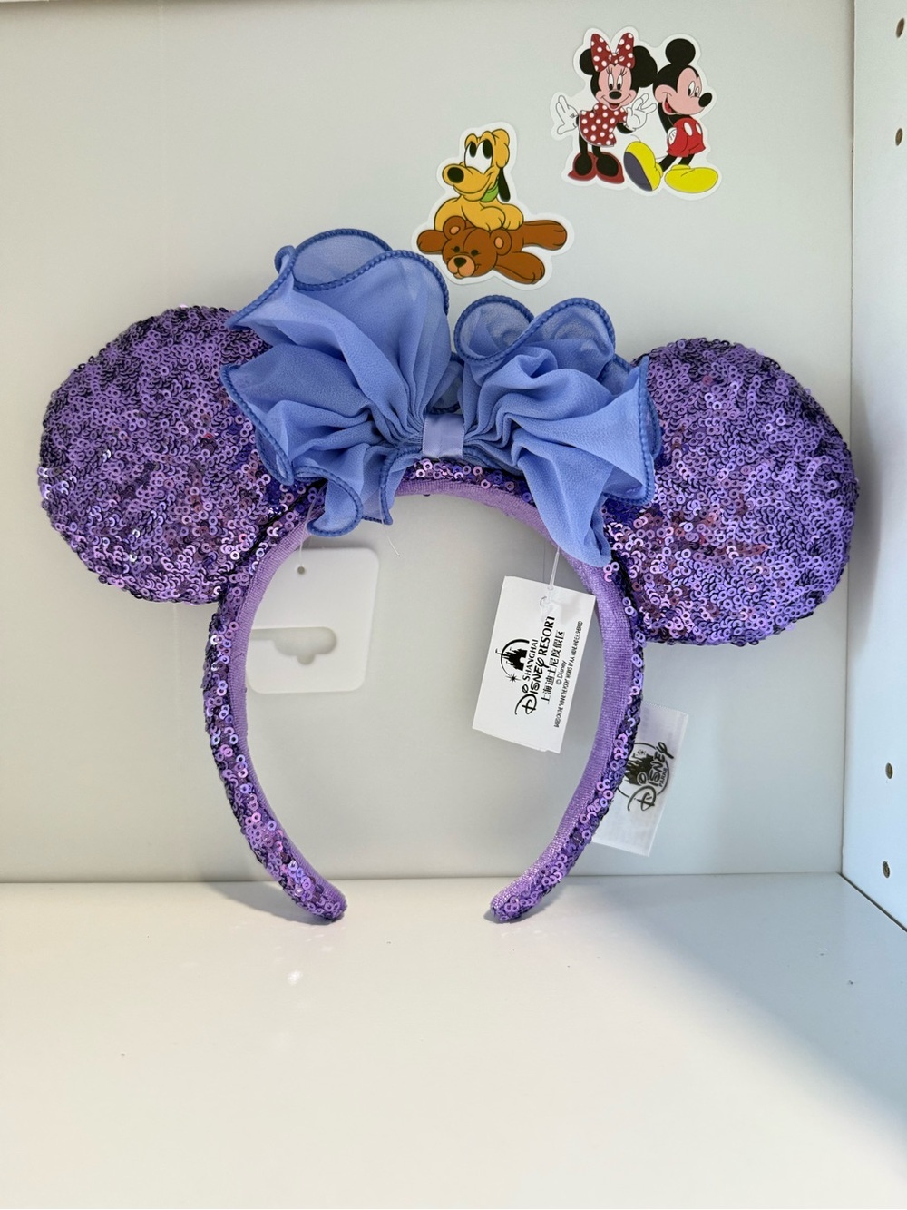 Disney Lavender Sequin Minnie Ear Headband with Ruffled Bow